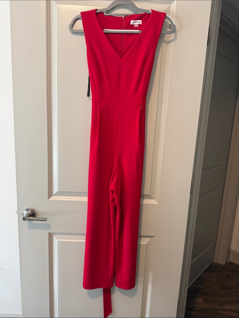 Calvin Klein Bright Red V-Neck Sleeveless Jumpsuit